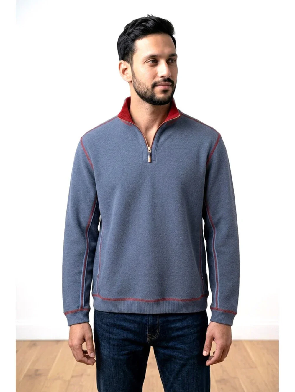 Men's Red & Heather Blue Tommy Bahama Reversible Quarter-Zip Sweater sz X-Large